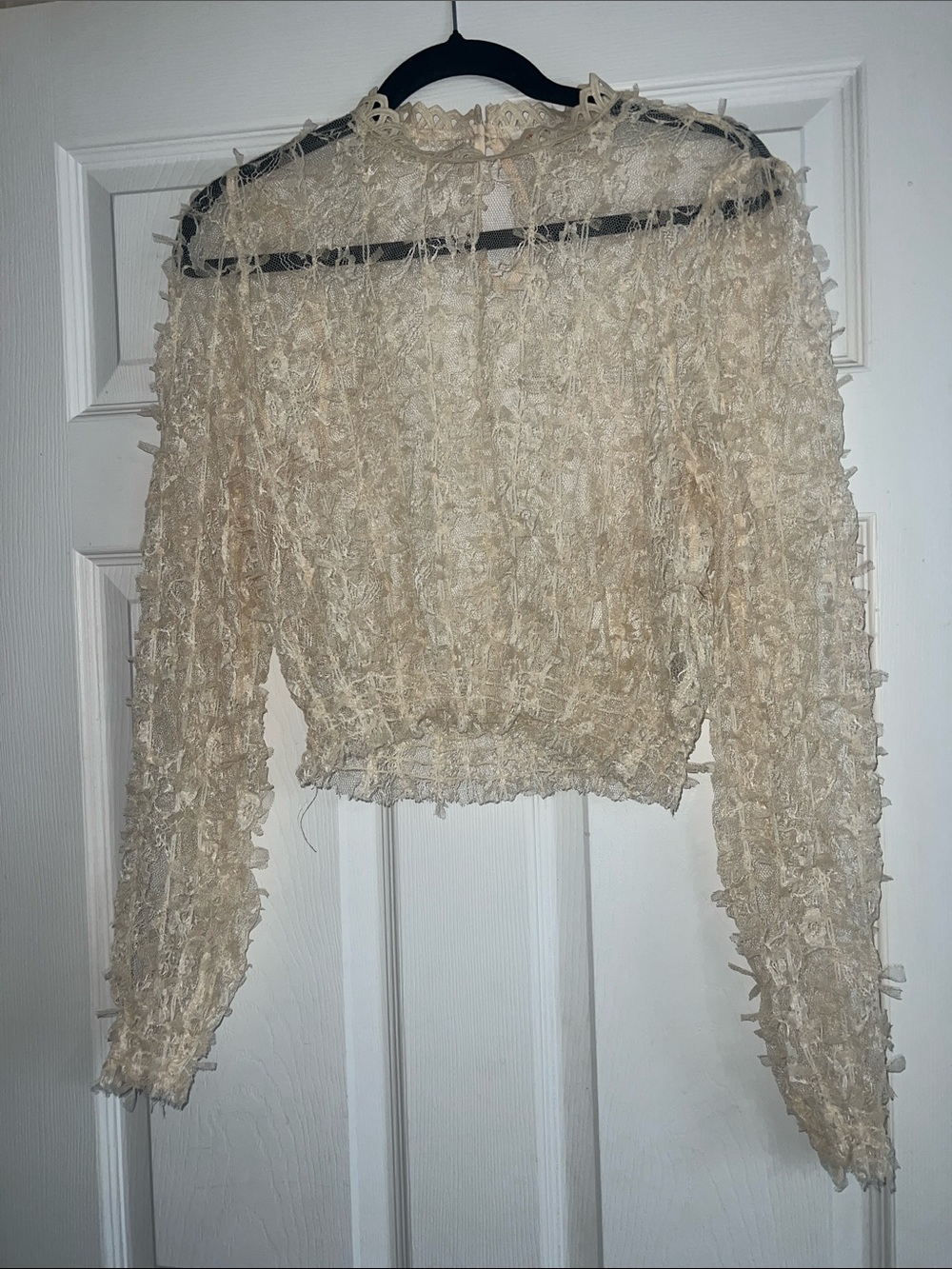 Textured Ivory Crochet-Look Long Sleeve Top